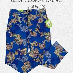 Houston White for Target Blue Floral Wide Leg Chino Pants Size Large 98% Cotton